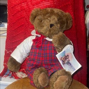 jointed Brown Teddy Bear with Red Plaid Outfit the vermont teddy bear co